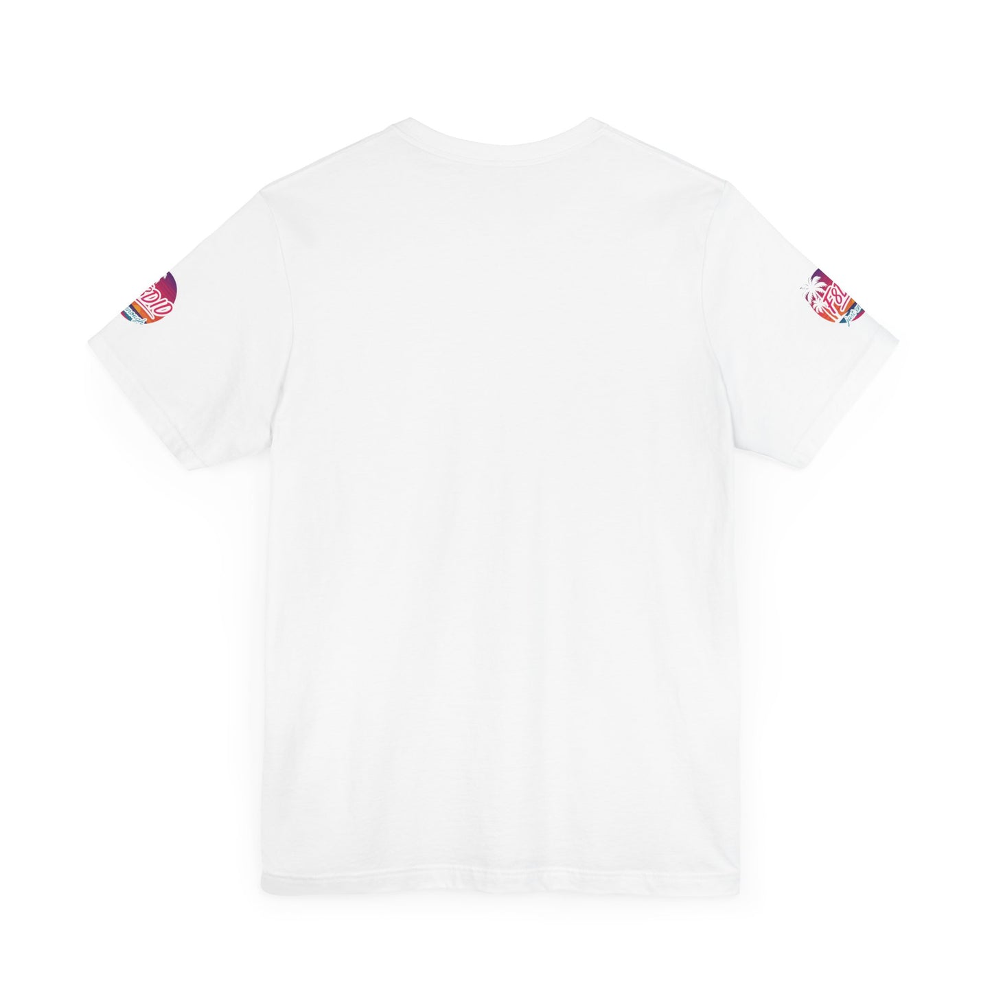 Tropical Vibe Unisex Jersey Tee - Palm Trees & Sunset Design