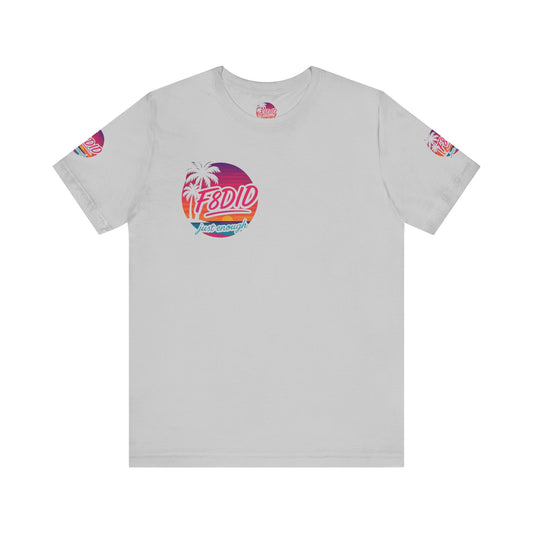 Tropical Vibe Unisex Jersey Tee - Palm Trees & Sunset Design